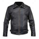 Stilvolle schwarze Slim-Fit-Jacke aus echtem Rindsleder für Herren